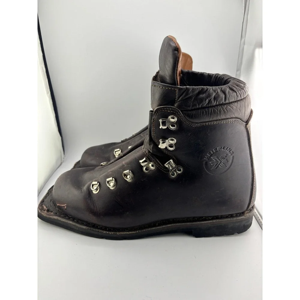 Heierling Vintage Leather Cross Country Ski Boots Brown Nordic Norm 75mm Mens 45